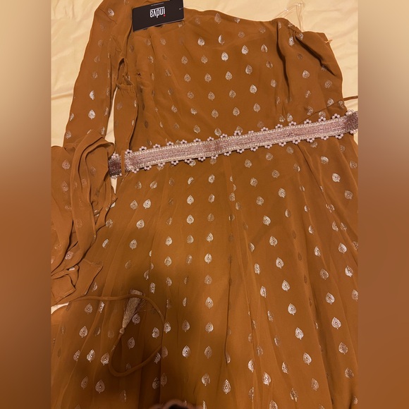 Indya Women's Ochre Foil One Shoulder Maxi Kurta - Picture 5 of 6